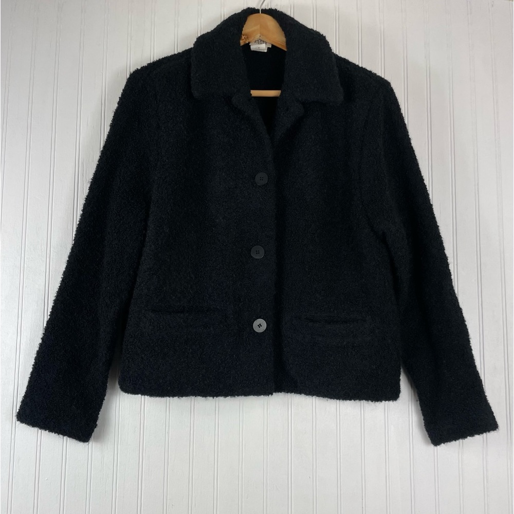 Eileen Fisher Women's Vintage Black Fuzzy Textured Sweater Jacket Sz M